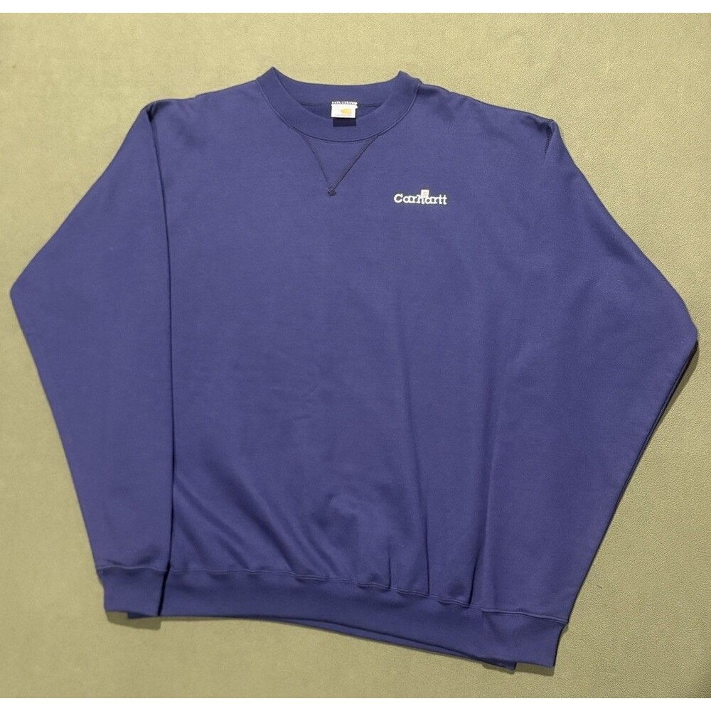 Vintage Carhartt Crewneck Sweatshirt XL Navy Blue Embroidered Logo Deadstock 90s